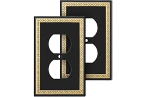 HENNE BERY Pearled Frame Decorative Wall Plate Switch Plate Outlet Cover (Single Duplex 2PK, Black & Dark Golden)