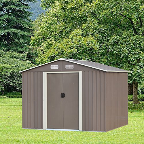 Wonlink 8 by 6-Feet Heavy Duty Outdoor Steel Garden Storage Utility Shed Backyard Lawn Building Garage Gray