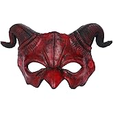Dzrige Devil Horn Mask Demon Horn Mask Horror Half Face Mask Scary Horns Ghost Mask Cover for Halloween Party Masquerade Cosplay Costume Props (Red)