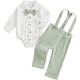 SYOKUP Newborn Infant Baby Boy Outfits Suit Bowtie Dress Romper+Suspender Overalls Pants Set Gentleman Wedding Clothes Formal