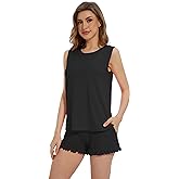 WiWi Pajama Set for Women Bamboo Viscose Sleeveless Tops with Shorts Pjs Sets Soft Summer Sleepwear Pj S-XXL