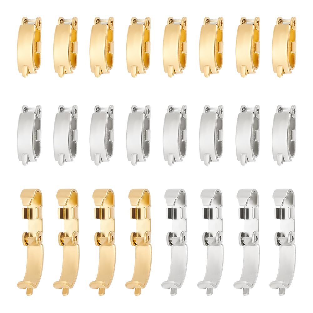 UNICRAFTALE 2 Colors 40Pcs 304 Stainless Steel Fold Over Golden Extender Foldover Extension Clasp Watch Band Bracelet Strap Necklace Extender for Jewelry Making