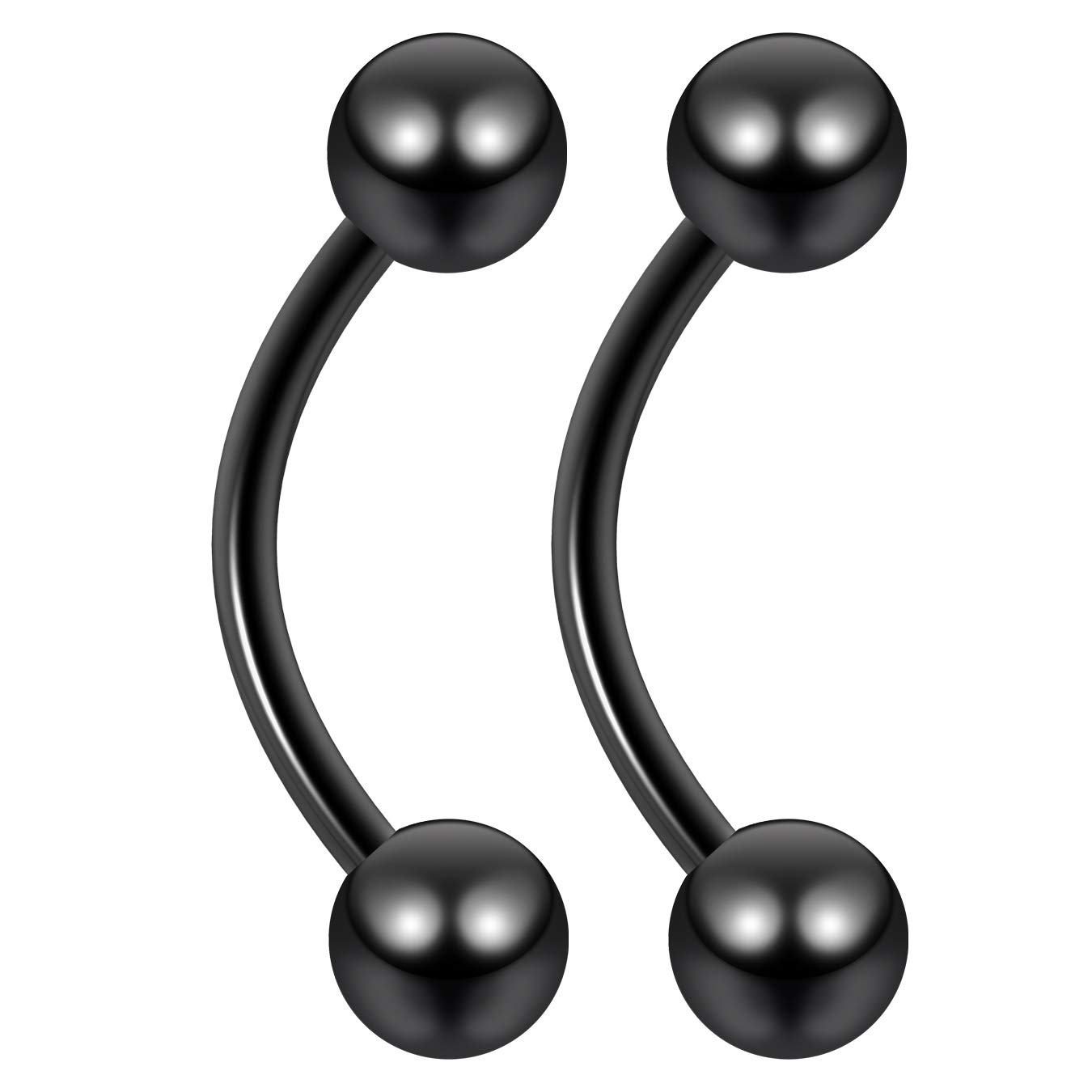 2pc 1.2mm 16g Black Surgical Steel Banana J-Curve Barbell 5mm Ball Eyebrow Navel Bar Banana Bar Lip Tragus Ring Piercing Jewellery - 10mm