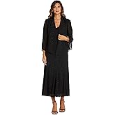 Elegant Beaded Pebble Georgette Mid-Calf Slip Dress W/Matching 3/4 Sleeve Jacket - Two-Piece Set for Formal Events