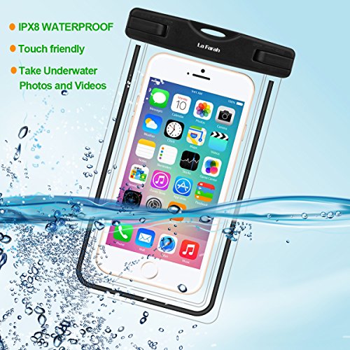 La Farah Waterproof Phone Pouch, Waterproof Phone Bag With Lanyard For Kayaking Skiing Sledding Boating Surfing For iPhone 8 8 Plus 7 7 Plus 6 6S Plus SE Samsung Galaxy S9 S8 S7 S6 Moto G4 G5-Black