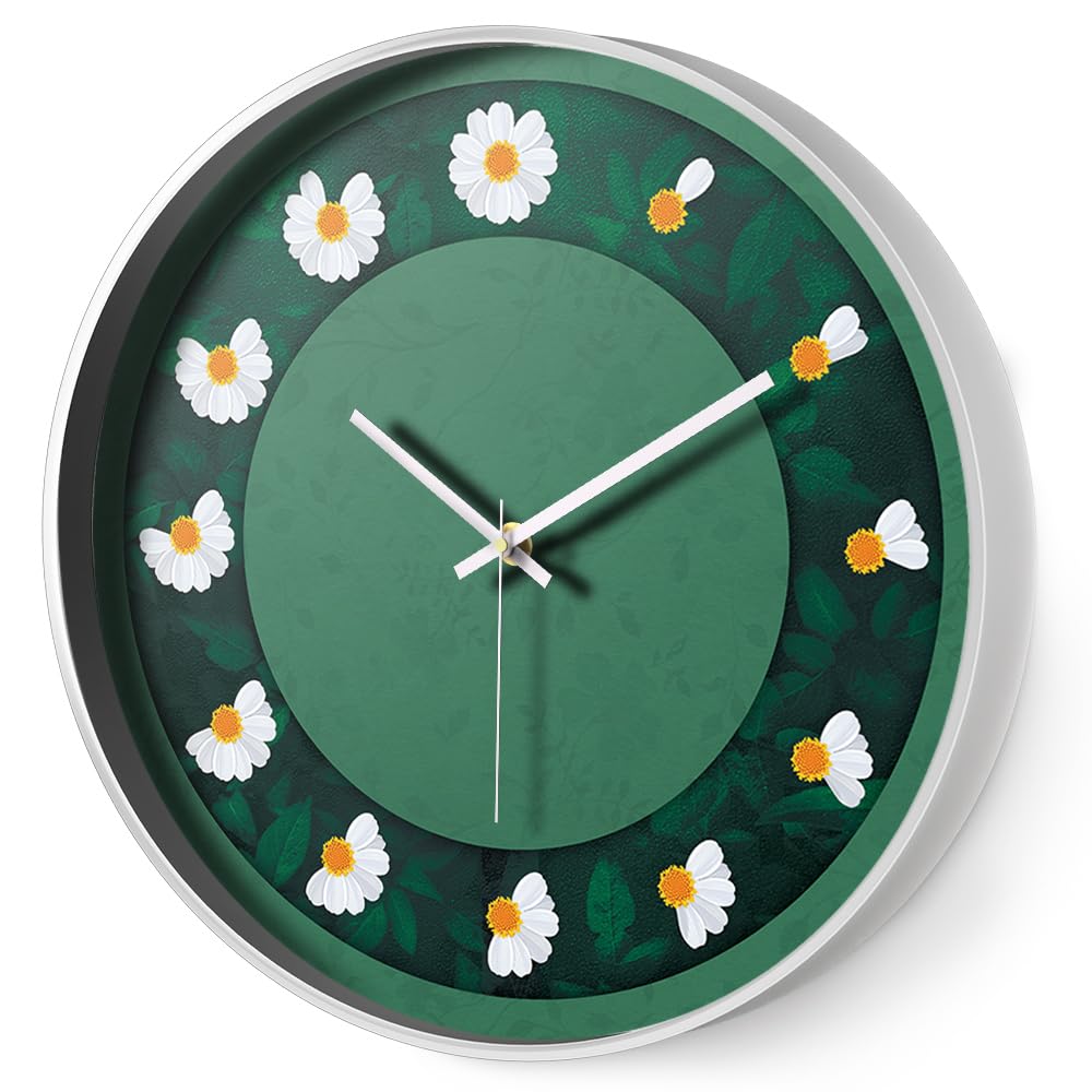 SCOAGE Silent Wall Clock Battery Operated, 12’’ Modern Non Ticking Analogue Wall Clock Large Display, Round Decorative Clocks for Bedroom/Living Room/Kitchen/Office (gree, 12inch)