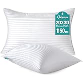Oubonun Queen Size Pillows Set of 2, 20 x 30 Inch | Fluffy &amp; Supportive Down Alternative Pillows with Zippered Cotton Cover - Breathable and Cool for All Sleeping Positions
