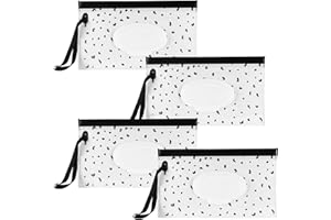 XhjzgcTech 4 Pcs Portable Wipe Pouch, Wipe Dispenser Pouch,Refillable Wipe Holder, Wipes Container, Reusable Wet Wipes Bags Pouch, Wet Wipe Pouch for Travel - Black Dots
