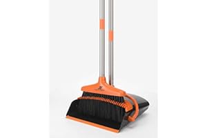 INDCAN IMPORT - Premium Broom and Dustpan Set with Long Handle for Home & Garden | Upright Standing, Self-Cleaning Teeth | Pe