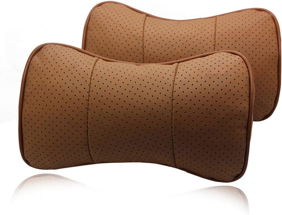 AutoSunShine SZSS-CAR Genuine Leather Bone-shape Car Seat Neck Rest Headrest Comfortable Pillow Cushion (Brown)