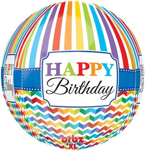 Anagram Balloons 3067701 Happy Birthday Bright Stripe &amp; Chevron Orbs Anagram Foil Mylar Latex Balloon, 16", Multicolor
