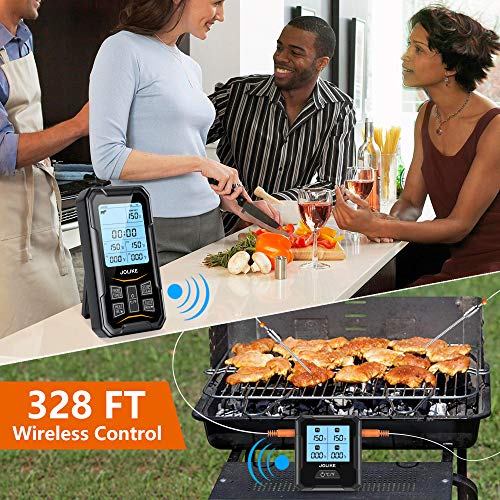 JOLIKE Wireless Meat Thermometer Oven Thermometer 328ft Remote Timer & 4 Probes for Smoker Grill Digital Meat Cooking Jam BBQ Kitchen Grilling, Free Waterproof Cloth Bag