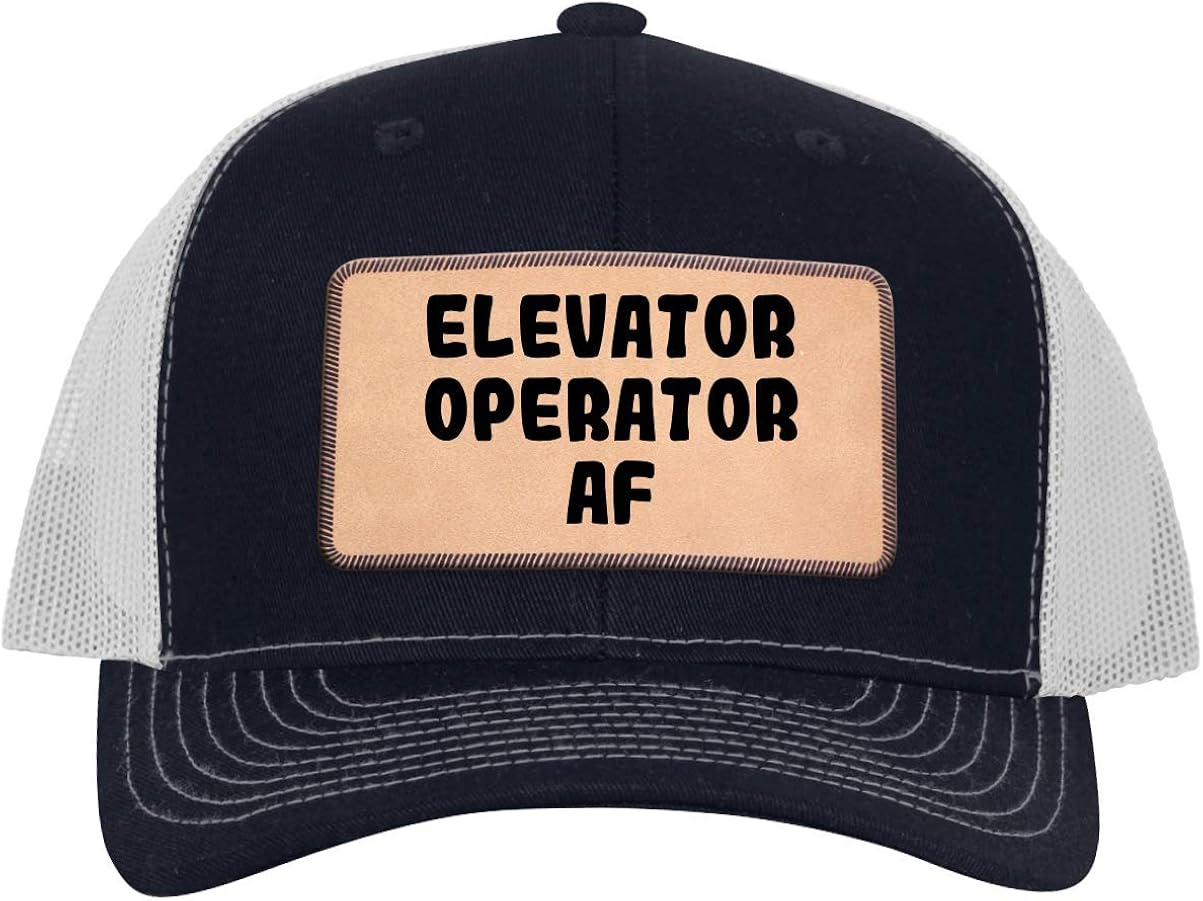 Elevator Operator AF Leather Light Brown Patch Engraved Trucker Hat