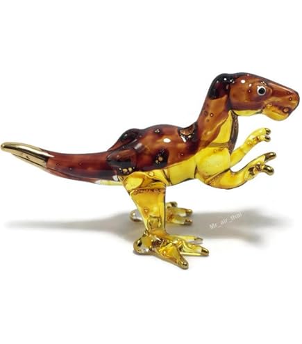 Hand Blown Glass Stegosaurus Figurine - 2⅝ Inch Red Green Dinosaur Collectible