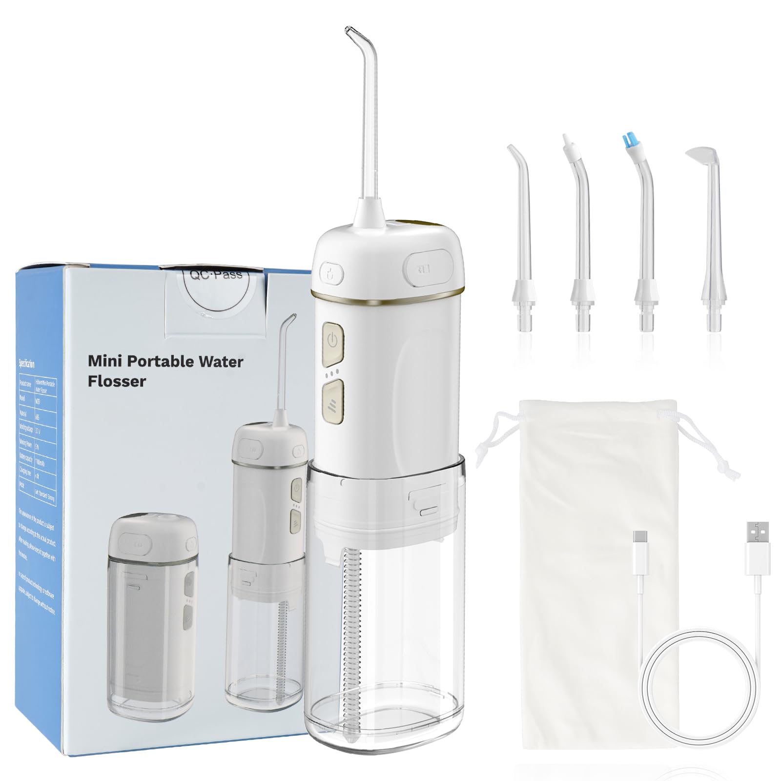 Photo 1 of Hibbent Portable Cordless Water Flosser, Mini Oral Irrigator with 3 Modes & 4 Jet Tips, IPX7 Waterproof Rechargeable Travel Electric Dental Flosser for Braces Care, Sensitive Teeth, Orthodontic