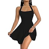 Milumia Women's Halter Mini Dress Backless A Line Flare Party Club Short Dresses