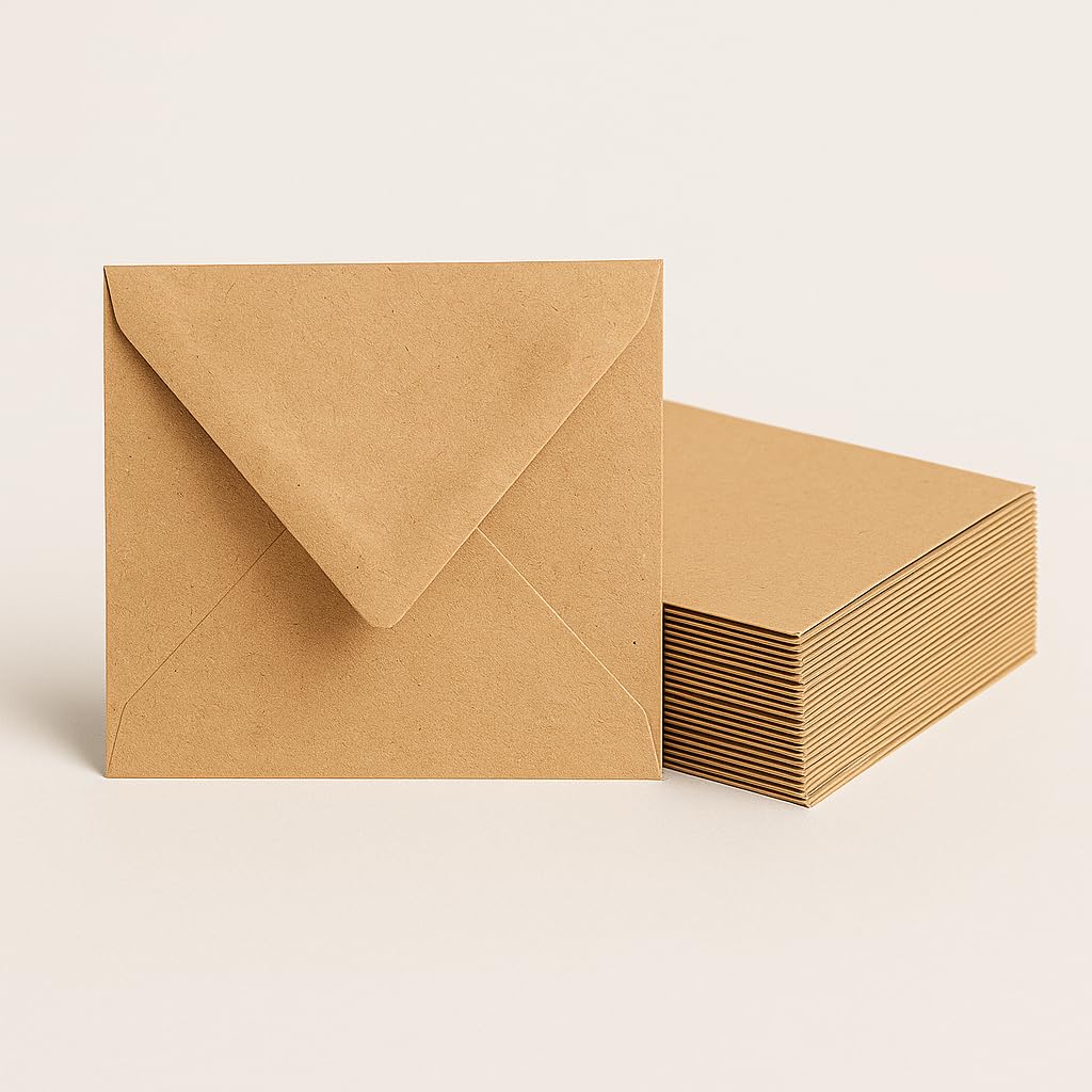140mm x 140mm Brown Kraft Envelopes, Gummed Diamon Flap, Pack of 50 Envelopes