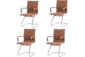 HNY Leather Office Guest Chairs & Reception Chairs Set of 4, Modern Waiting Room Chairs with Arms, Desk Chair no Wheels with Sled Base for Waiting Room/Conference Room, Coffee