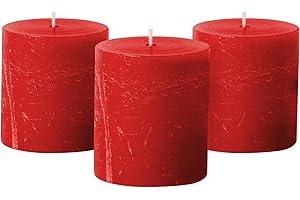 Simply Soson Red Rustic Texture Pillar Candles 3x3 inch - Set of 3 - Unscented Decorative Red Candles, No drip Candles, Ideal as Large Candles for Home Decor, Weddings, Holidays