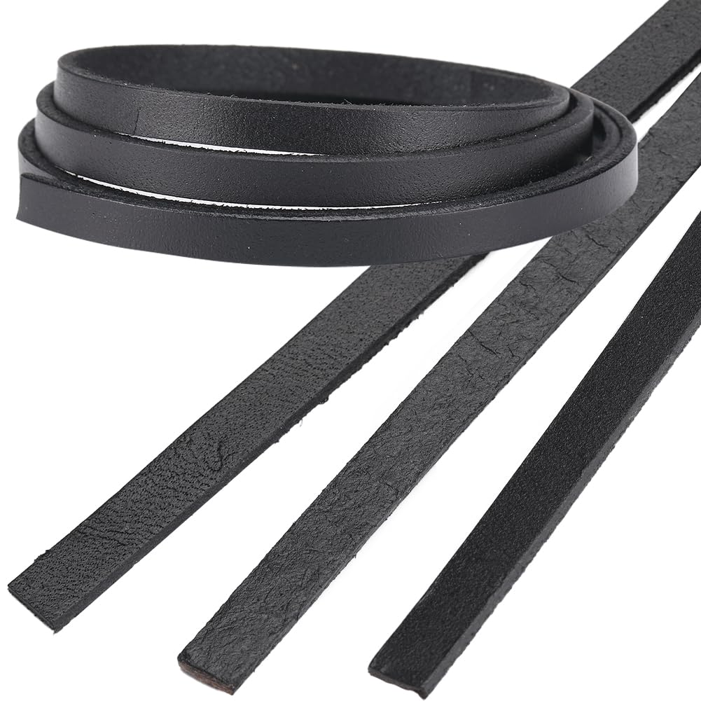 GORGECRAFT 3 Roll 6mm Flat Leather Cord Genuine Leather Strip 2mm Thick Black Strap Cowhide String Braiding Thread Rope for Bracelets Necklace Jewelry Making Belts Boot Lace Collars DIY Craft