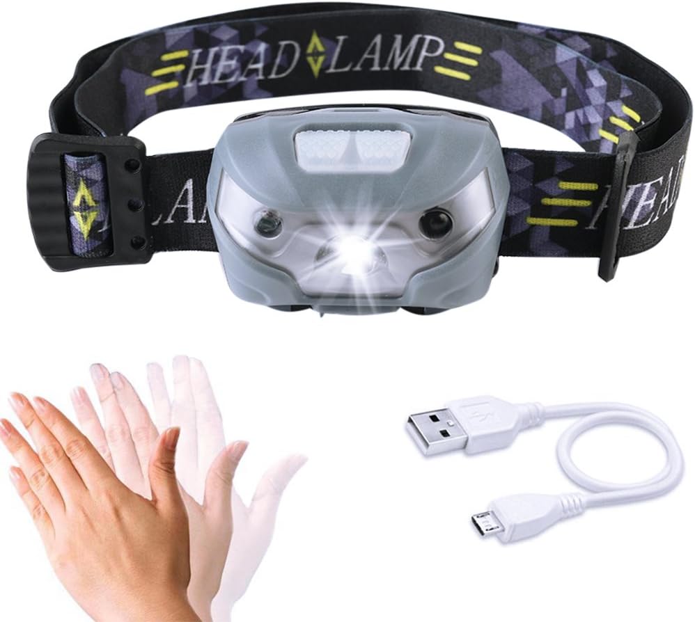 Lawrences Larger View Mouse Headlamps Waterproof Rechargeable LED Headlights with Infrared Sensor Ultra Bright 3-light Mode and Sensor Suitable for Riding Camping Hiking Adventrous Outdoor Sports