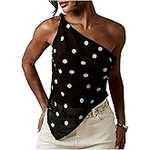 SOLY HUX Women's One Shoulder Tops Retro Polka Dots Asymmetrical Fitted Tank Shirts Party Evening Outfit