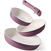 CAROTE Non Stick Frying Pans, 8"+10"+12” Frying Pan Egg Pan Omelet Pans with Detachable Handle, Stone Non Toxic Cookware, PFOA Free, Induction Compatible & Oven Safe, Dishwasher Safe, Purple