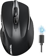 TECKNET Bluetooth Mouse Rechargeable Tri-Mode 4800DPI Silent 6 Button Black