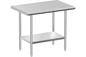 JOPHUN Stainless Steel Work Table, NSF Commercial Worktable with Undershelf and Legs for Restaurant, Home and Hotel - 24" D x 30" W x 34" H Inches