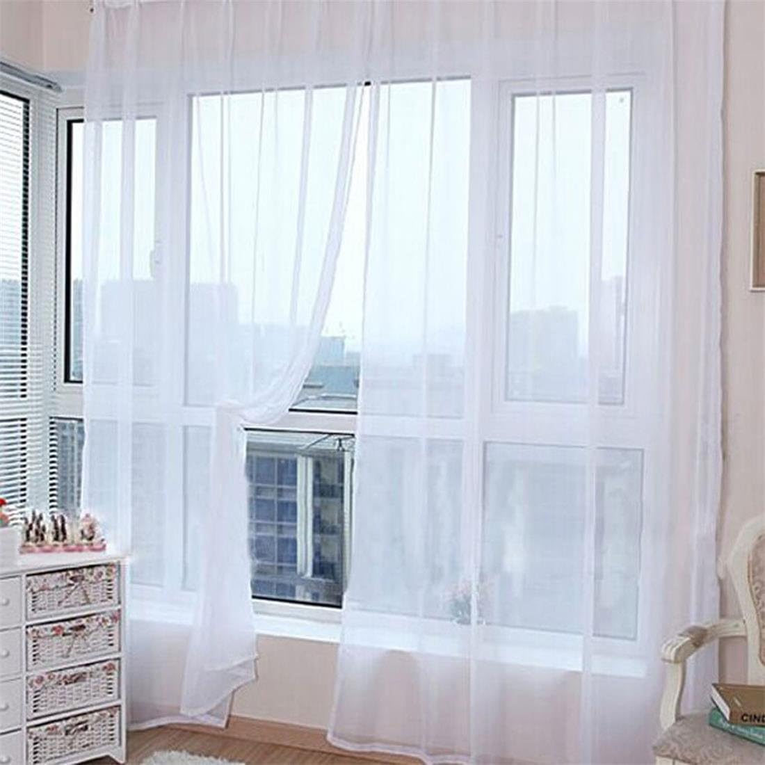AFUT 100x200CM Decorative Sheer Voile Curtains - Gauze Drape Panel Tulle for Office (White)