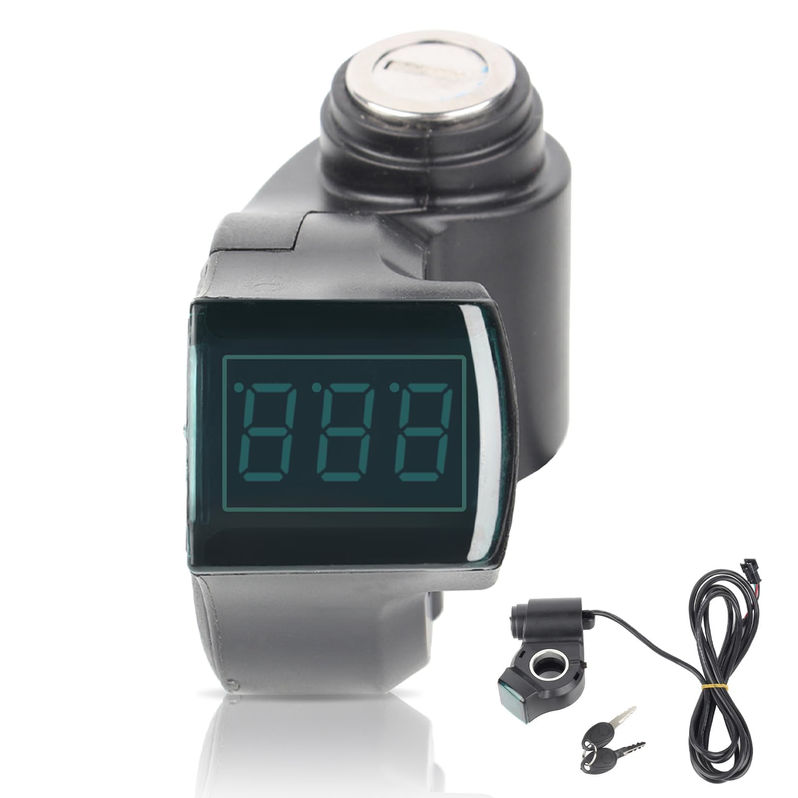 Electric Bike Voltmeter, 2m/ 6.56 Feet Cable Length Electric Bike Voltage Display Handlebar Thumb Throttle Digital Voltage Display Switch and Lock Keys for 12-99V EBikes Scooter Tricycle