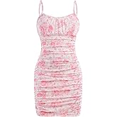 Floerns Girl's Floral Print Spaghetti Strap Bodycon Dress Mesh Ruched Cami Mini Dress
