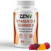 ZENV Vitamin D3 Gummies, Immune & Bone Support Dietary Supplement, Mixed Berry Mango & Peach Flavor, Non-GMO, Gluten Free, 90 Count