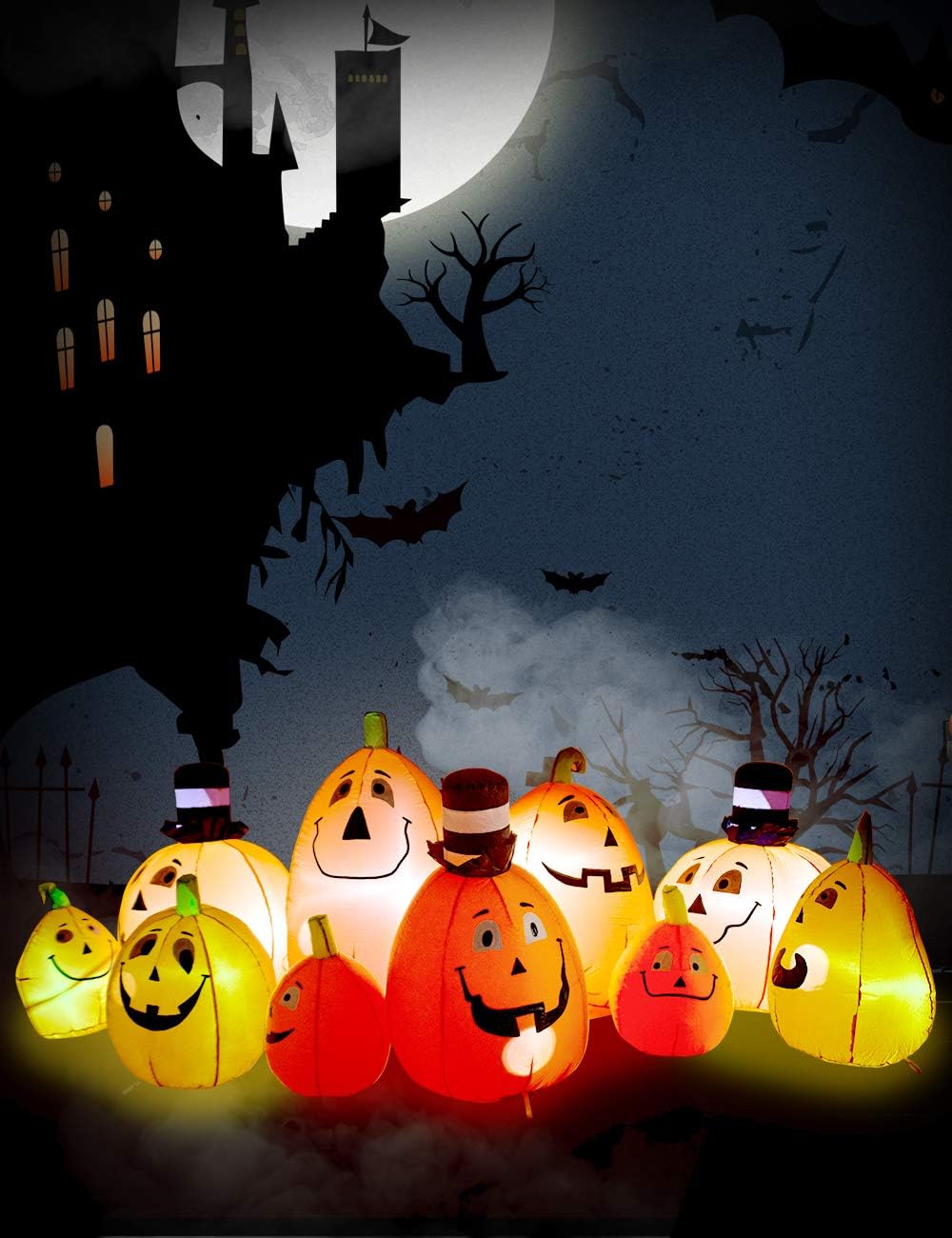 AJY 10 Feet Wide Stacked Pumpkins Halloween Inflatable LED Lights Decor Outdoor Indoor Holiday Decorations,Blow up Lighted Yard Decor, Lawn Inflatables Home Family Outside: Garden & Outdoor