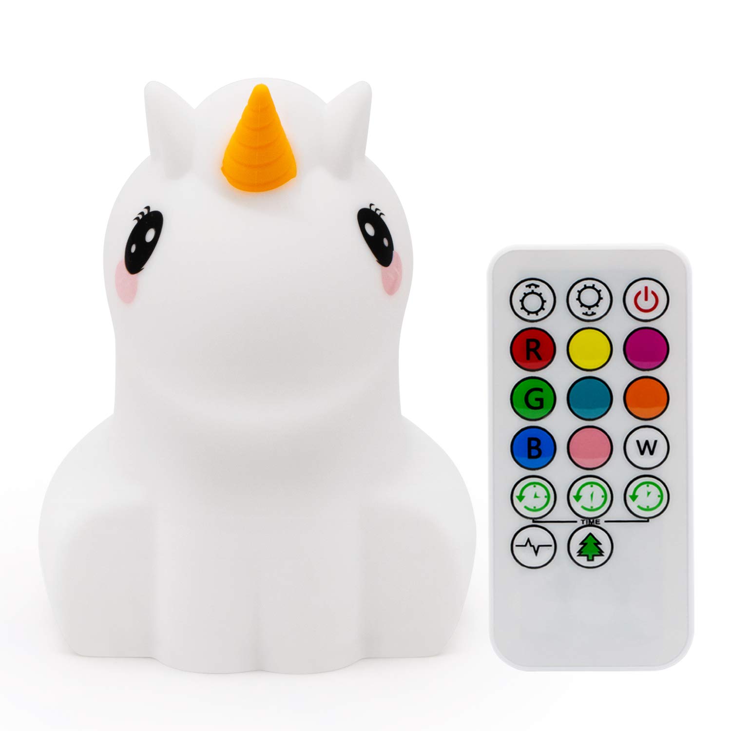 Tekemai Night Light, Safe Soft Silicone Bedside Lamp for Kids, 9 Colors with Remote Control, USB Rechargeable LED Multicolor Lamp for Children/Bedroom/Child Gift - Medium Unicorn