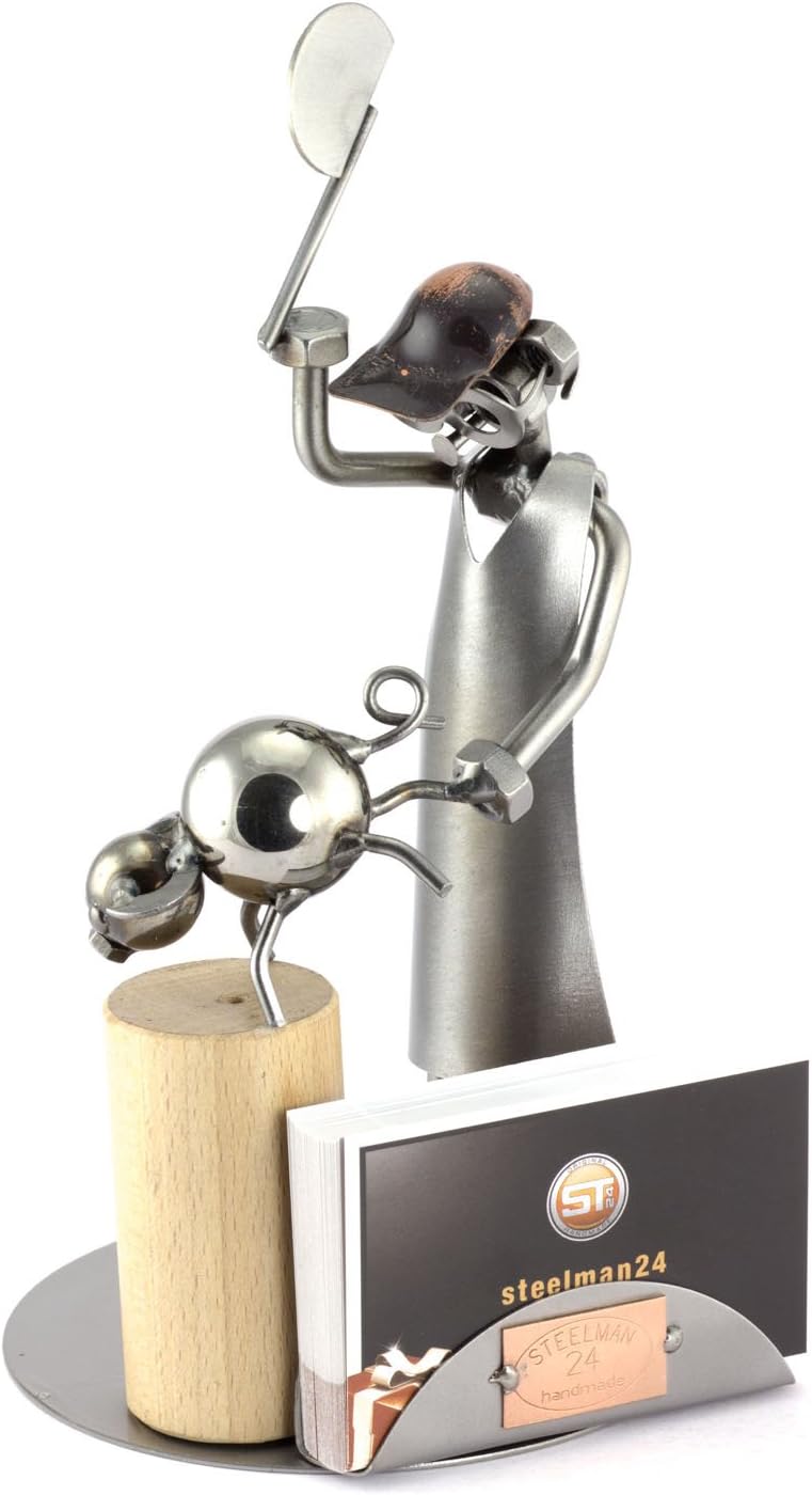 Steelman24 I Nuts and bolts sculpture Butcher With Hatchet Business Card Holder I Handmade ornaments I Made in Germany I I Metal figurine