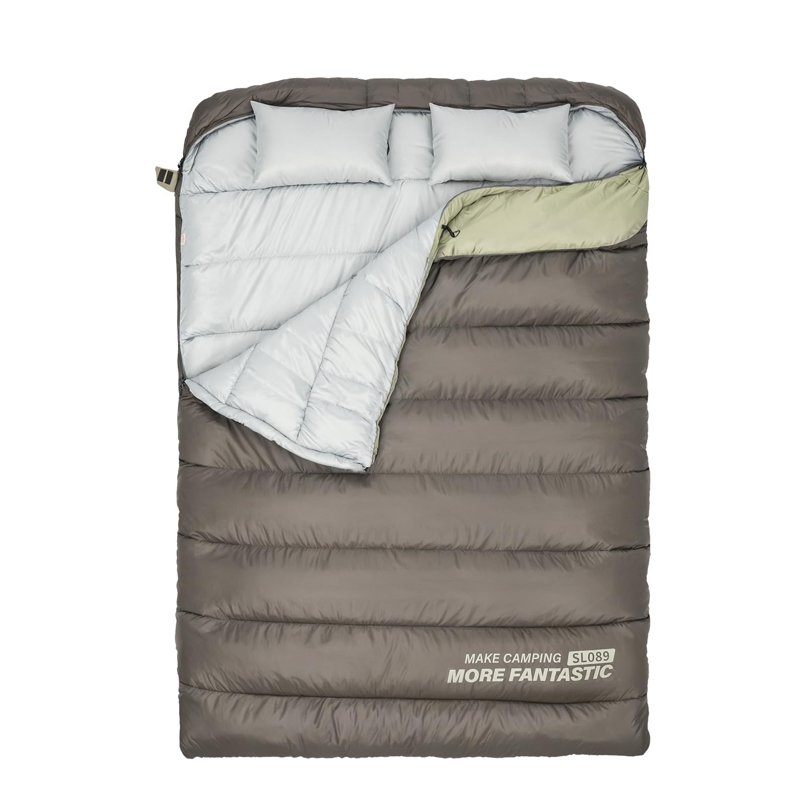 Photo 1 of BISINNA Double Sleepinag Bag for Adults Two Person Queen Size Camping Sleeping Bag for All Season Backpacking Hiking Cold Weather with Compression Sack (Green)