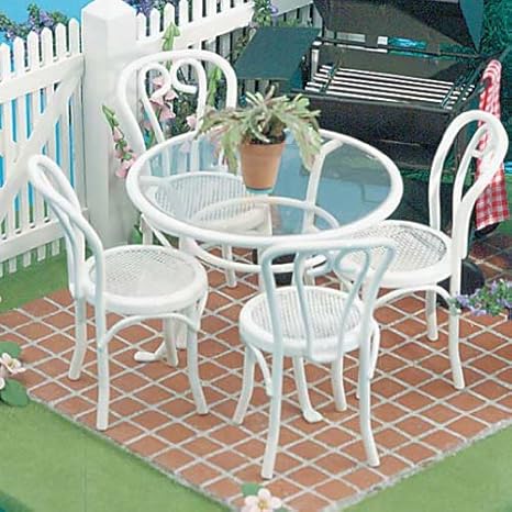 Dollhouse Miniature 5 Pc Patio Table Chairs Set