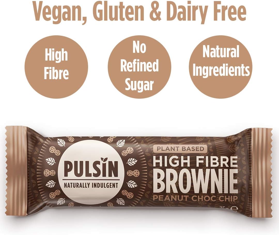 Pulsin, Peanut Choc Chip High Fibre Brownie, 18 x 35g, 5.8g Fibre, 4.7g Protein, 154 Kcals Per Serving, Gluten Free - Image 3