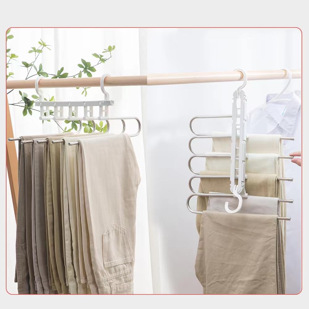 PotentForce Trouser Hanger, 2 Piece, Space Saving, Non-Slip, Foldable, Stainless Steel Plastic, Off-white, for All Types of Trousers, Jeans, Clothes, Scarves, Towels, Skirts