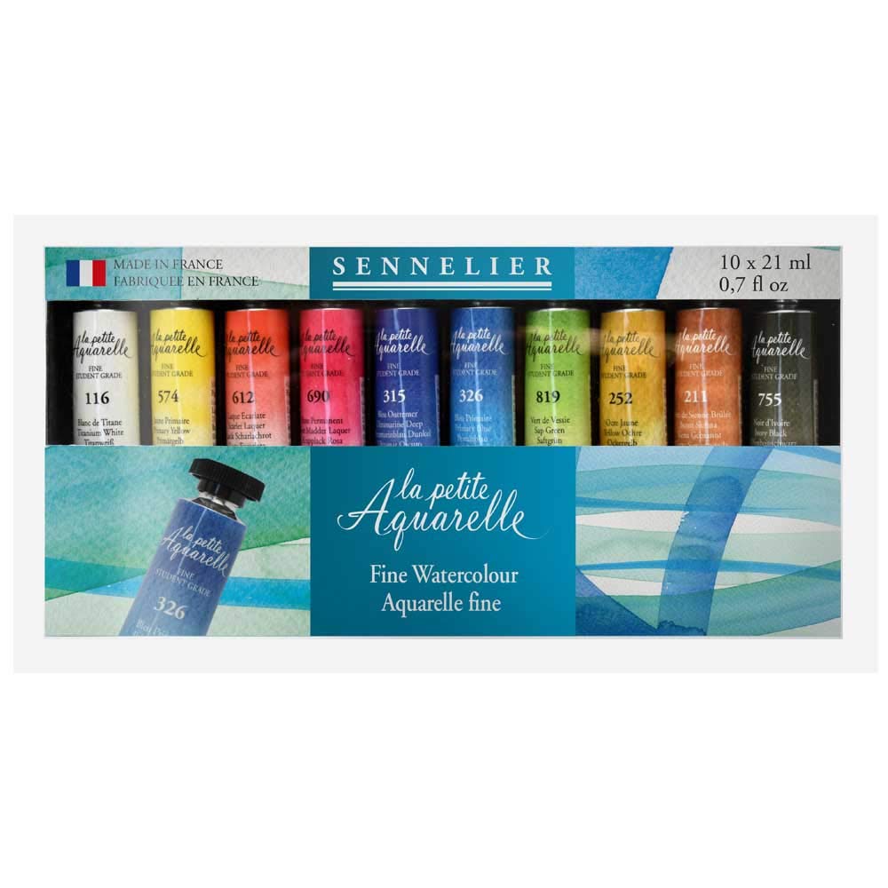 Sennelier La Petite Aquarelle Set, Student Watercolors, Includes Ten 21ml Tubes of Fine Artist Quality Watercolors (10-131684-00)
