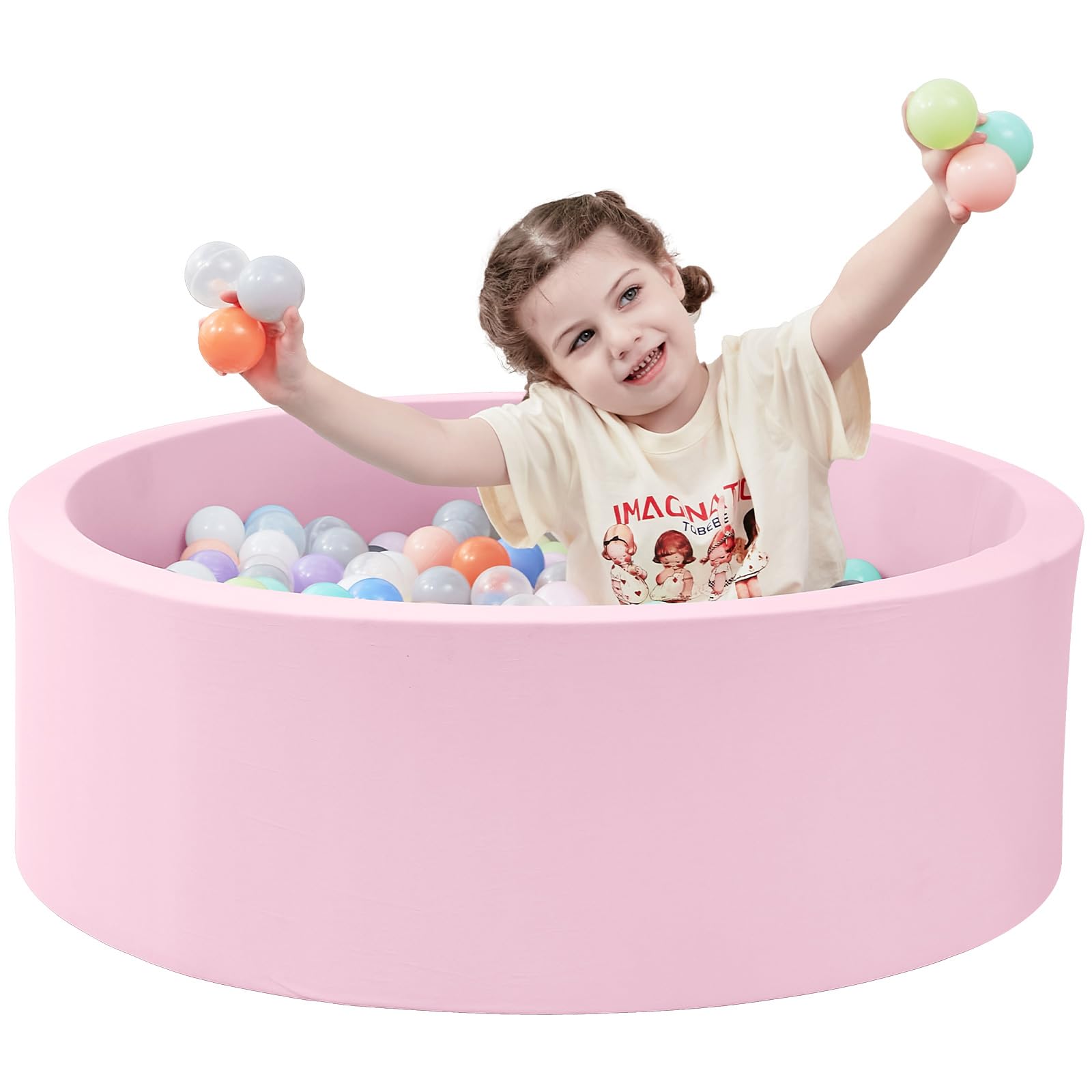 Photo 1 of SHJADE Ball Pit for Toddlers, 35.4"x 11.8" Foam Ball Pits, Indoor Soft Round Baby Playpen for Children, Ideal Gift for Toddlers, Pink, (Balls not Included)