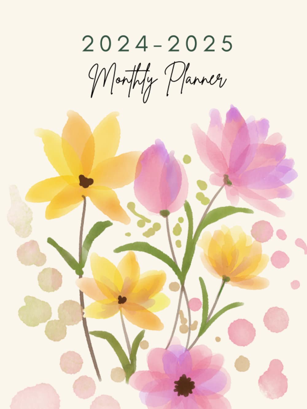2024-2025 Monthly Planner Hardcover: Calendar for 2 years, Big size 8.5x11", Watercolour Flower Cover : Appointment / Organizer / To Do List / Time management / Monthly Focus / Inspirational Quotes