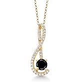 Gem Stone King 0.81 Ct Black Diamond White Created Sapphire 18K Yellow Gold Plated Silver Pendant with Chain