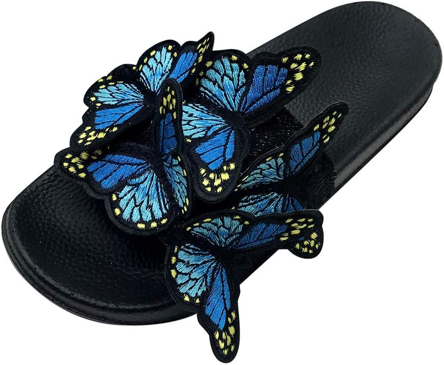TEELONG Women's Ladies Flat Sandals Fashion Casual Butterfly Open Toe Outdoor Slippers Summer Beach Shoes Stylish Flip Flops (Blue,5.5 UK)