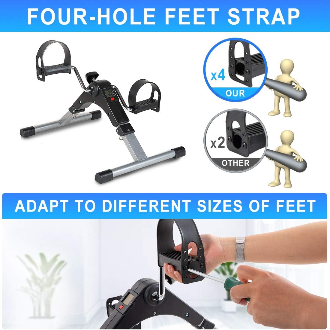 TABEKE Pedal Exerciser, Sitting Pedal Exerciser for Arm/Leg Workout, Portable Bike Pedal Exerciser with LCD Display: Health & Personal Care