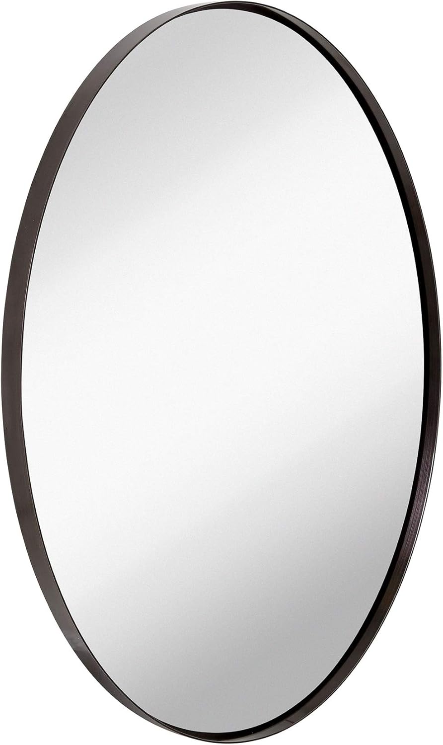 Hamilton Hills Contemporary Brushed Metal Wall Mirror | Oval Gold Framed Rounded Deep Set Design | Mirrored Hangs Horizontal or Vertical (24" x 36"): Home & Kitchen