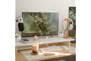 ROCDEER Bamboo Dual Monitor Stand Riser White, 2-Tier Desk Monitor Riser for 2 Monitors, Supports for PC Computer Monitor, Printer, Heavy TV Riser up to 300 lbs, White