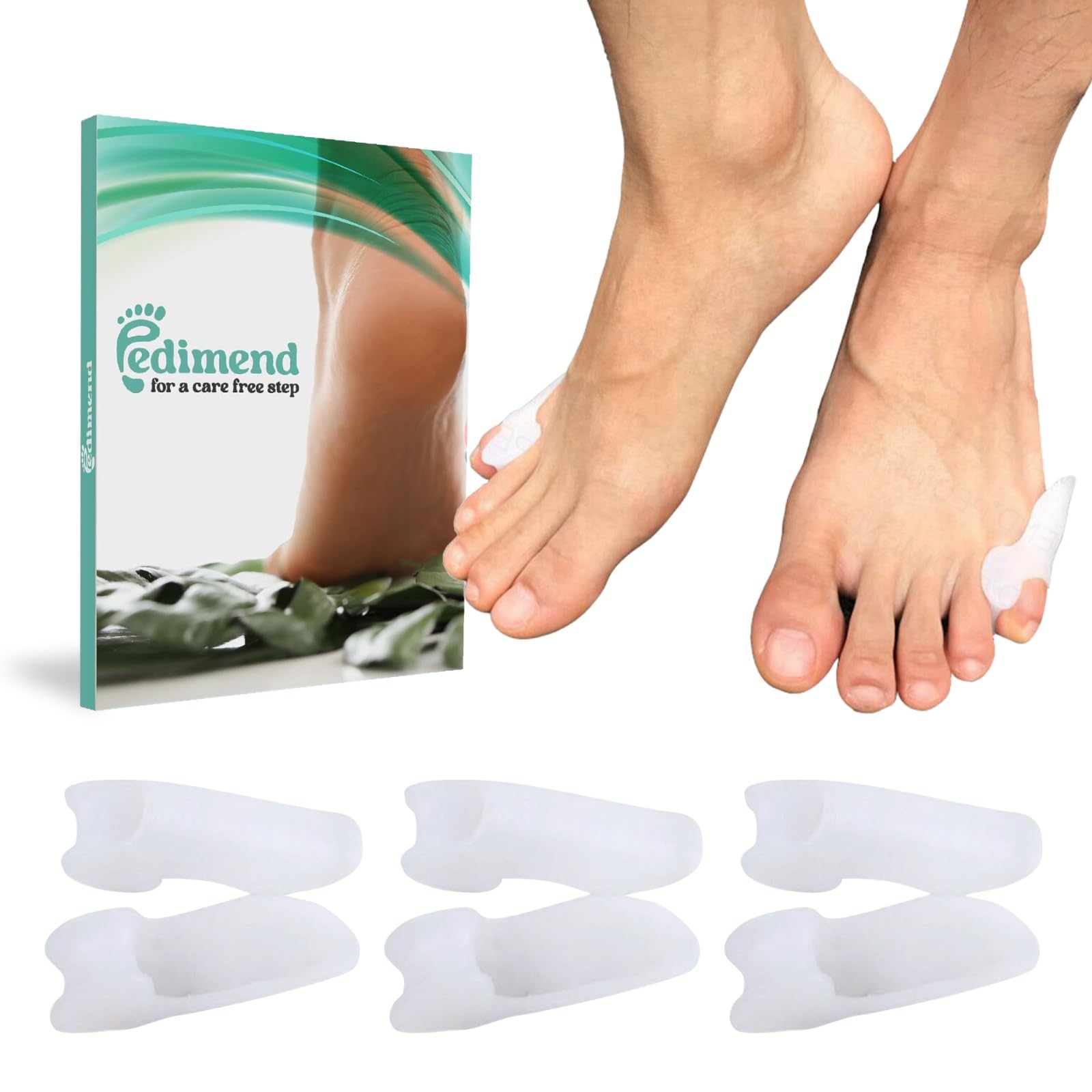 Pedimend™ Silicone Gel Pinky Toe Alignment Separator - 6 Pieces | Original Tailors Bunion Corrector Protector | Little Toe Bunion Pain Relief Pads | Bunionette Spacers | Corns Callus Relief Wrap