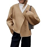 Cicy Bell Womens Cropped Wool Jackets Fall V Neck Short Pea Coats Single Breasted Outerwear Winter Outfits